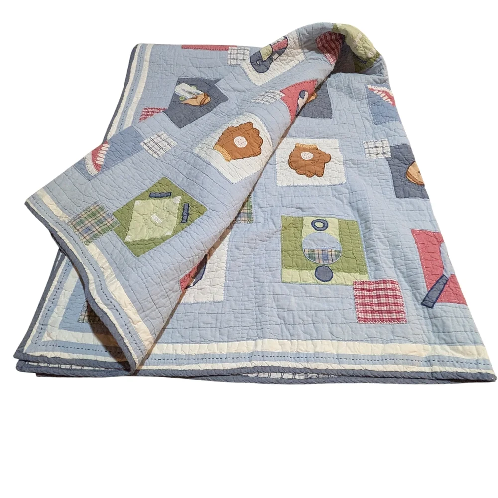 Pottery Barn Kids Sports Patchwork Reversible Twin Quilt & Sham